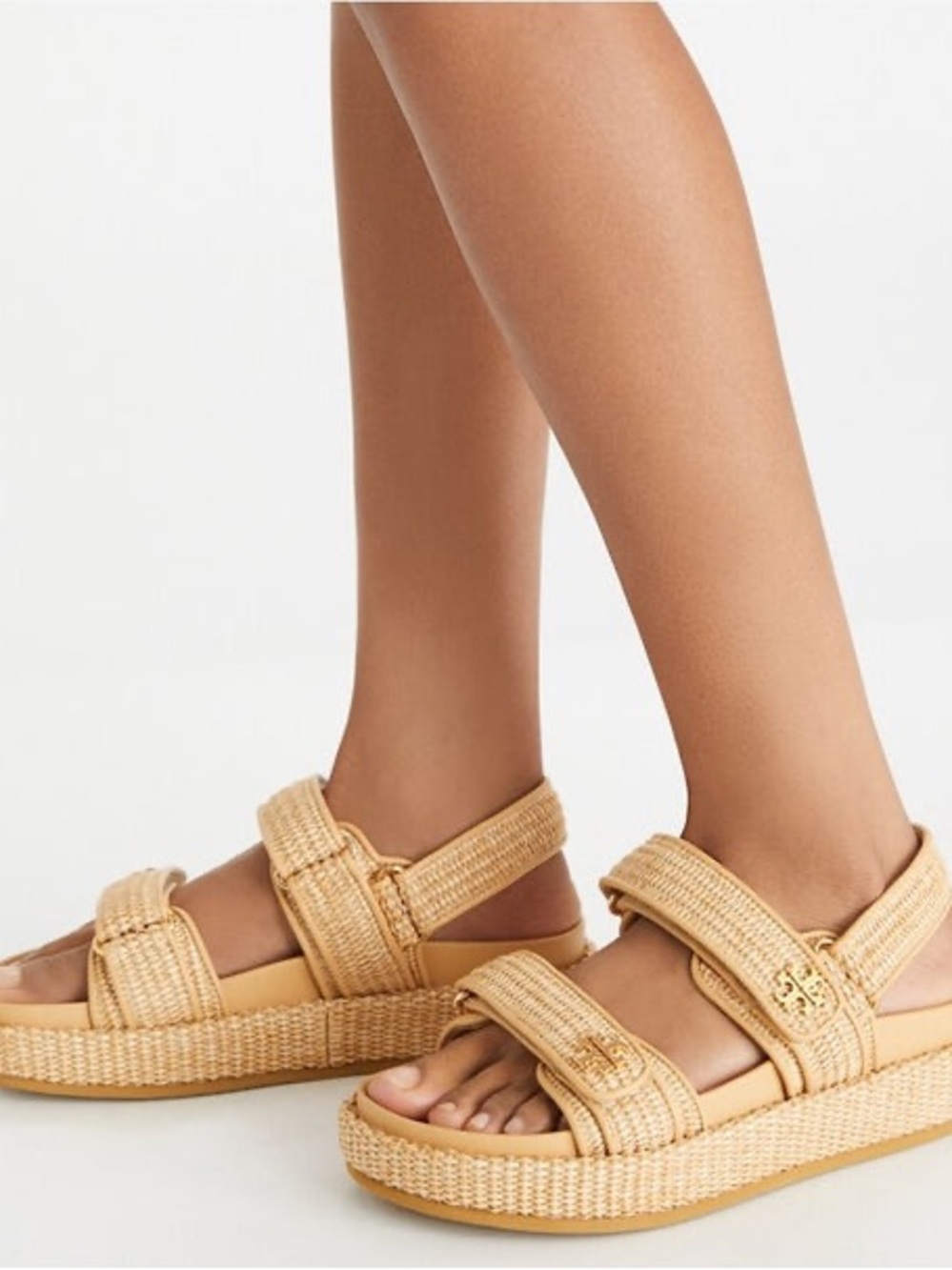 Tory Burch Woven Raffia Platform Sandals in Tan